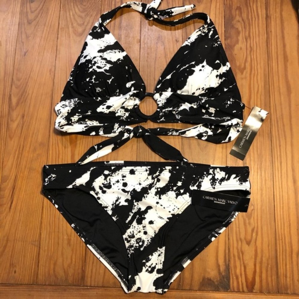 Carmen Marc Valvo Black & White Bikini NWT Large
